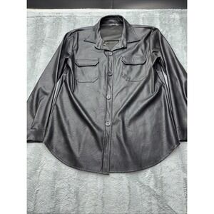 Boohoo black faux leather PVC shacket shirt jacket autumn winter coat size 10